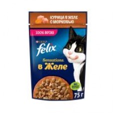 Влажный корм Felix Sensations для взрослых кошек, с курицей и морковью, в желе 75 г