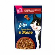 Влажный корм Felix Sensations для взрослых кошек с говядиной в желе с томатами, 75 г