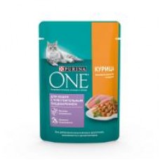 Влажный корм Purina ONE Sensitive для взрослых кошек, с курицей и морковью, в соусе, 75 г
