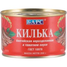 Килька Барс Балтийская в томатном соусе, 250 г